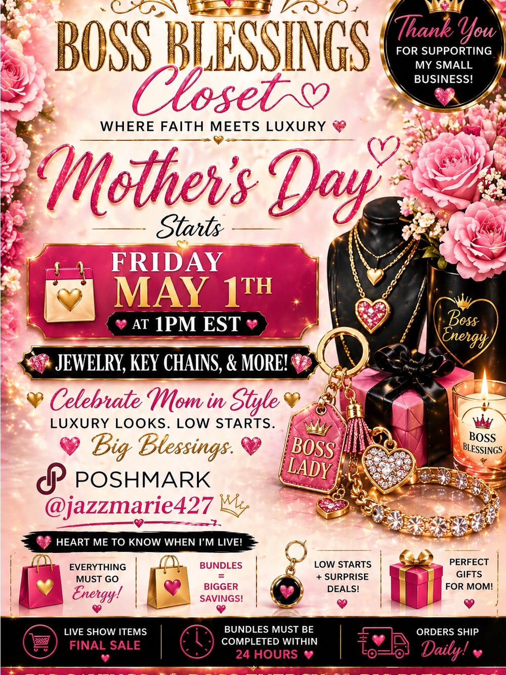 Gold & Pink Heart Pendant Necklace - Boss Lady Collection